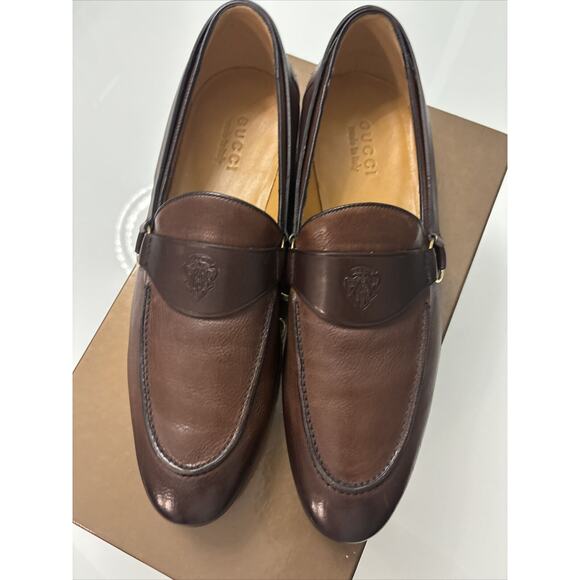 Gucci Men Auth G 8.5 US 9 Brown Leather Loafers Dress Shoes